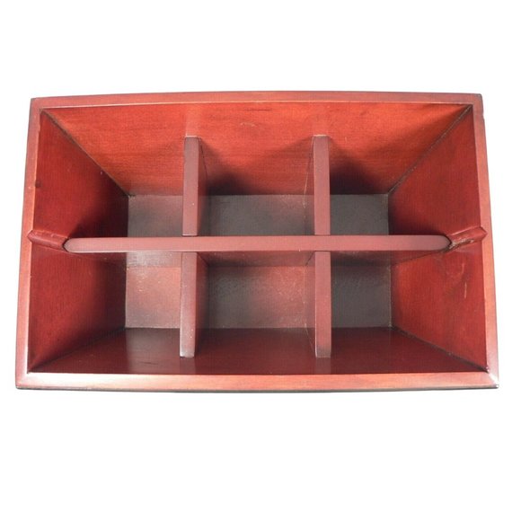 Organizer Napkin Holder Silverware 6 Sections Wood w/ Metal Handles Asian Styled - Picture 3 of 10